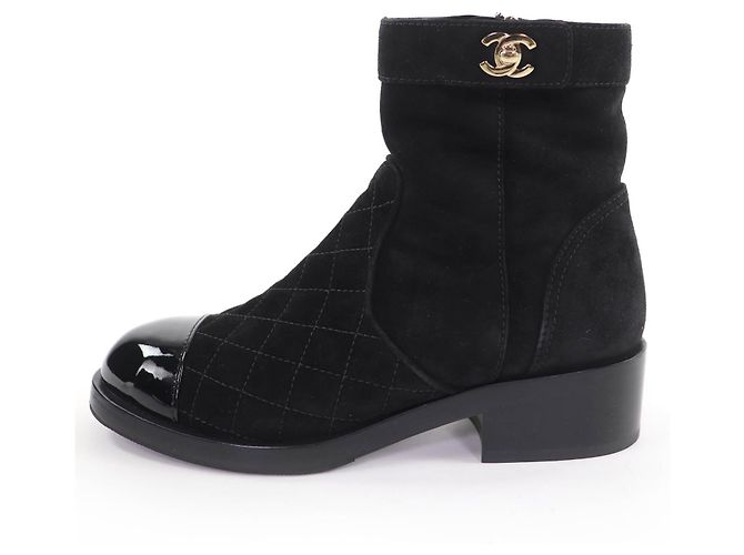 Stivali in pelle scamosciata Matelasse CHANEL COCO Mark Turnlock Nero - vista 4