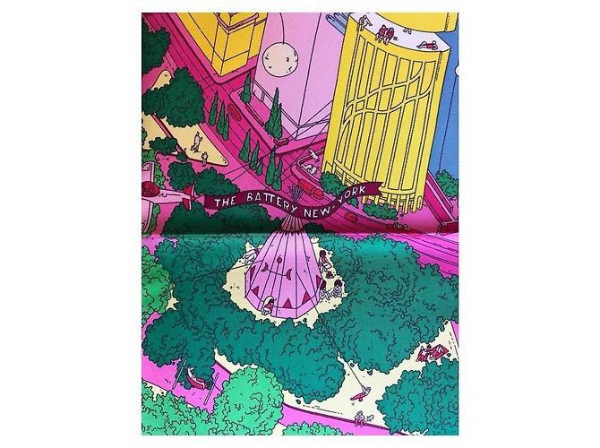 Hermès Foulard "The Battery New York" Edizione Speciale Ugo Gattoni 90cm Nero Rosa Bianco Rosso Blu Verde Giallo - vista 2