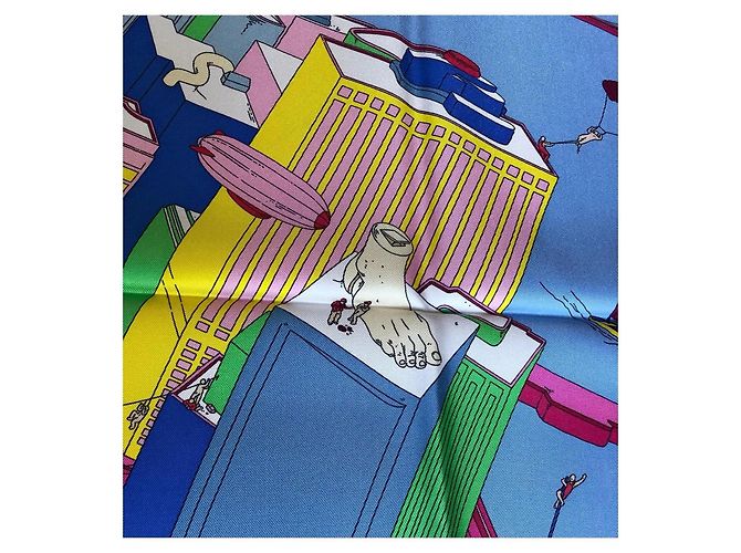 Hermès Foulard "The Battery New York" Edizione Speciale Ugo Gattoni 90cm Nero Rosa Bianco Rosso Blu Verde Giallo - vista 3