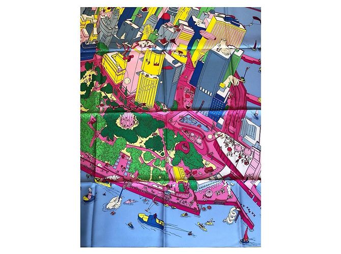 Hermès Foulard "The Battery New York" Edizione Speciale Ugo Gattoni 90cm Nero Rosa Bianco Rosso Blu Verde Giallo - vista 5