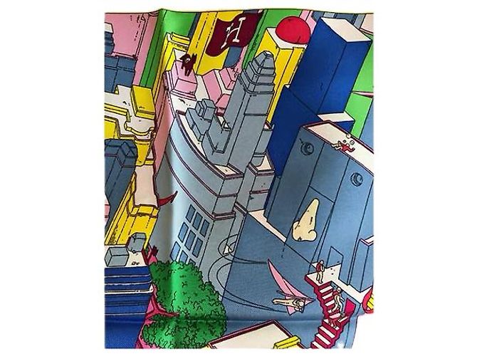 Hermès Foulard "The Battery New York" Edizione Speciale Ugo Gattoni 90cm Nero Rosa Bianco Rosso Blu Verde Giallo - vista 6