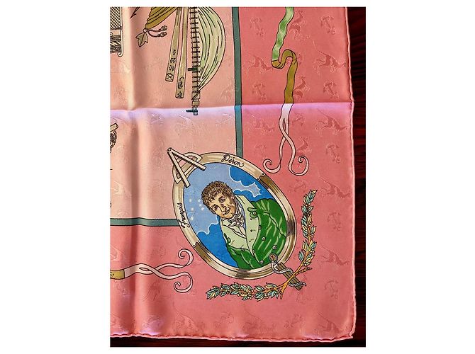 Hermès Le Géographe Damast Seidentuch 90cm Pink Weiß Blau Beige Grün - Ansicht 10