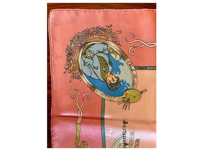 Hermès Le Géographe Damast Seidentuch 90cm Pink Weiß Blau Beige Grün - Ansicht 2