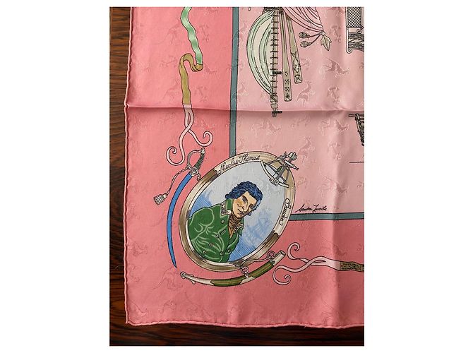 Hermès Le Géographe Damast Seidentuch 90cm Pink Weiß Blau Beige Grün - Ansicht 8
