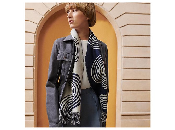 Hermès Casaque Vague Kaschmirschal Weiß Blau - Ansicht 3