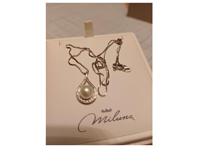 Autre Marque Collar Miluna de oro blanco con perla y diamantes - vista 2