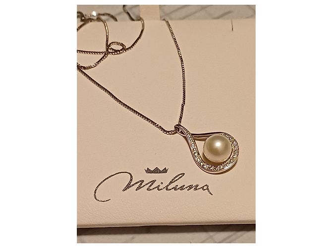 Autre Marque Collar Miluna de oro blanco con perla y diamantes - vista 4