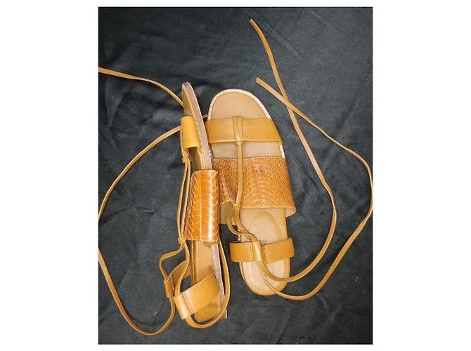 Vince Brown Leather Python-Effect Lace-up Sandals - view 2