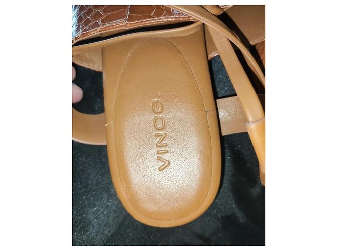 Vince Brown Leather Python-Effect Lace-up Sandals - view 3