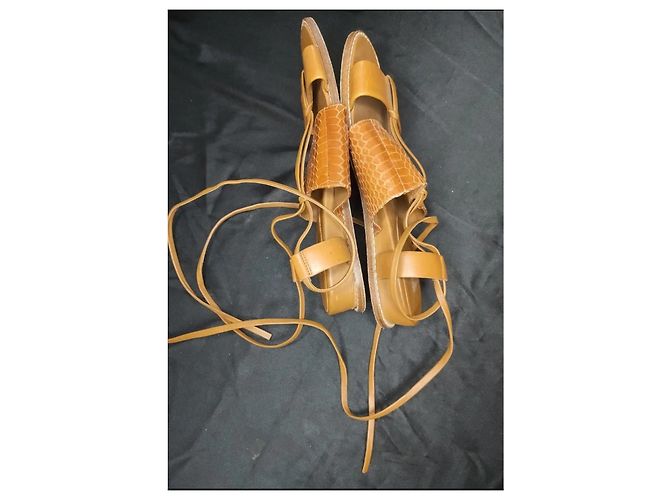 Vince Brown Leather Python-Effect Lace-up Sandals - view 4