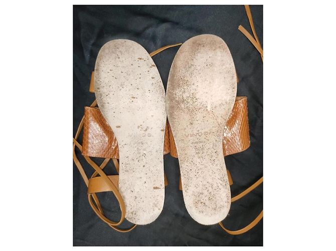 Vince Brown Leather Python-Effect Lace-up Sandals - view 6