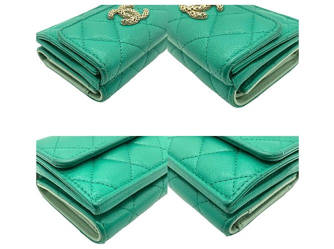 Chanel Matelassé Green Tri-fold Geldbörse Grün - Ansicht 3