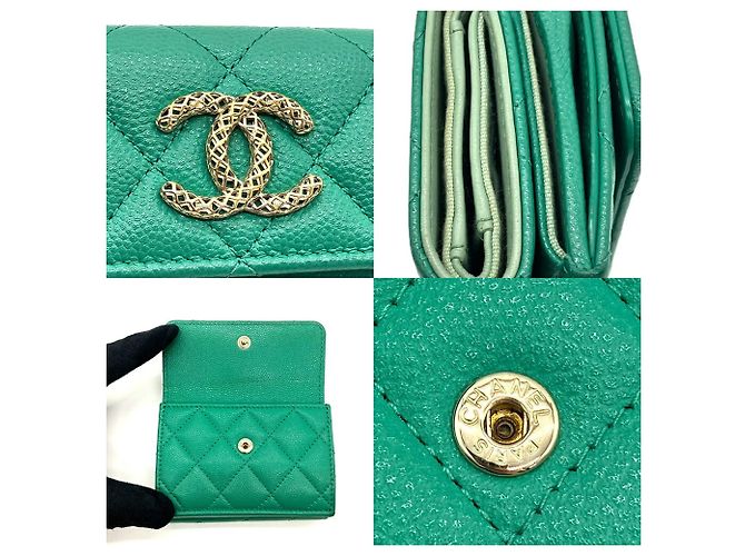 Chanel Matelassé Green Tri-fold Geldbörse Grün - Ansicht 4