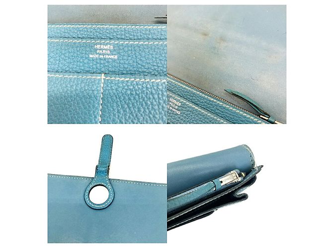 Hermès Portafoglio lungo Hermes Dogon GM in pelle Togo blu - vista 7