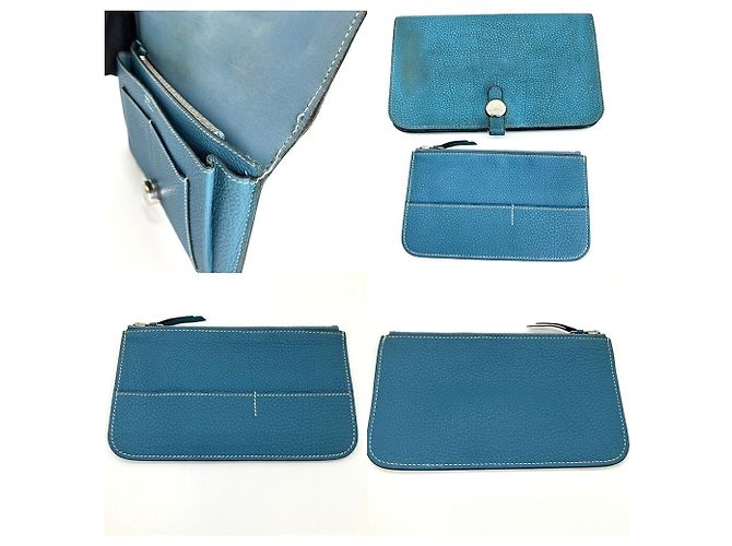 Hermès Portafoglio lungo Hermes Dogon GM in pelle Togo blu - vista 9