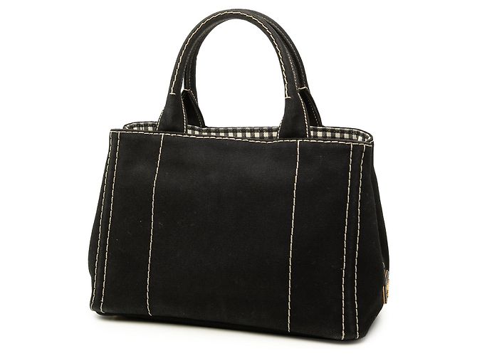 Prada Small Canvas Canapa Logo Tote Preto - vista 2