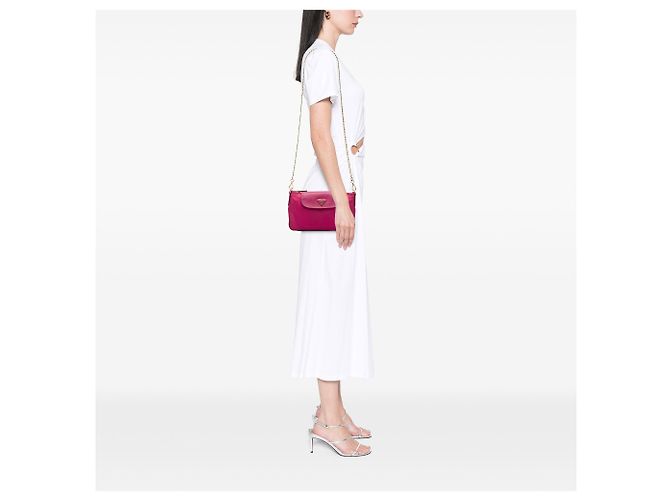 Borsa a tracolla Prada in Tessuto con rifiniture in Saffiano Pink e catena Rosa - vista 5