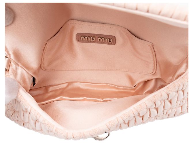 Borsa Satchel Miu Miu in raso Matelassé rosa con catena di cristalli - vista 4