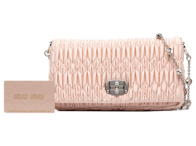 Borsa Satchel Miu Miu in raso Matelassé rosa con catena di cristalli - vista 7