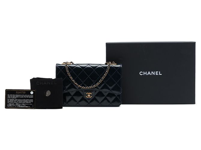 Chanel Blue Quilted Patent and Goatskin CC Eyelet Wallet On Chain Blau Marineblau - Ansicht 7