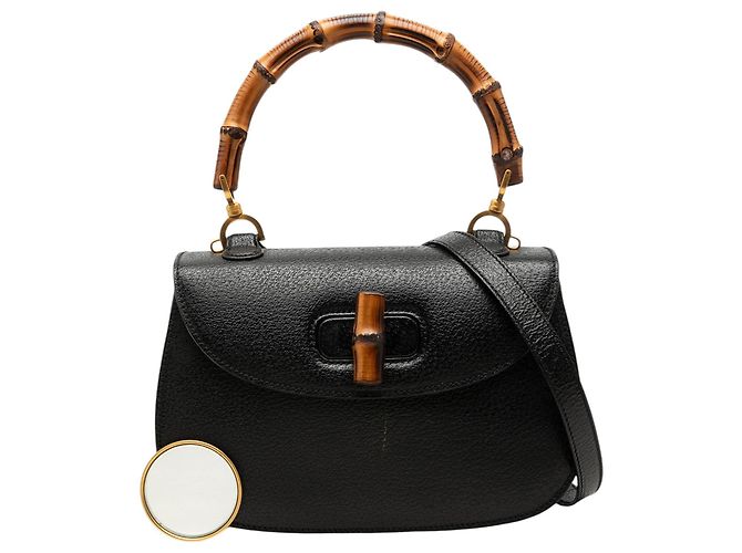 Gucci Black Grained Calfskin Bamboo Night Nero - vista 7