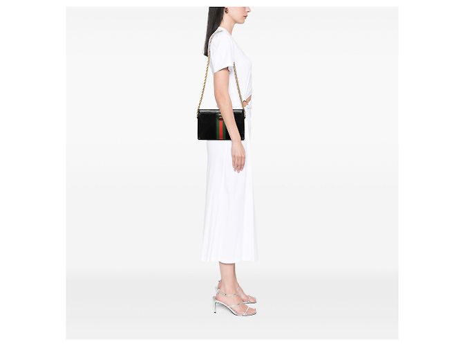 Gucci Borsa a Tracolla Ophidia Chain Piccola in Suede Nero - vista 6