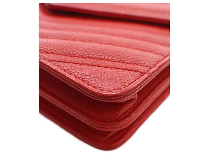 Portafoglio Chanel Red CC Chevron Caviar Square Wallet On Chain Rosso - vista 10