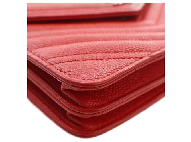 Portafoglio Chanel Red CC Chevron Caviar Square Wallet On Chain Rosso - vista 13