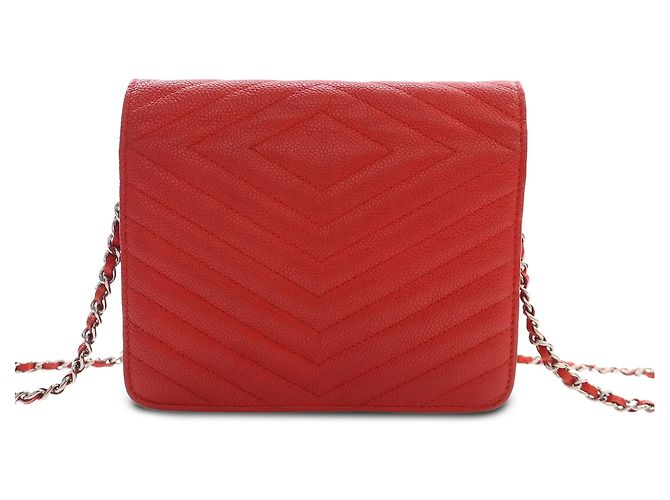 Portafoglio Chanel Red CC Chevron Caviar Square Wallet On Chain Rosso - vista 2