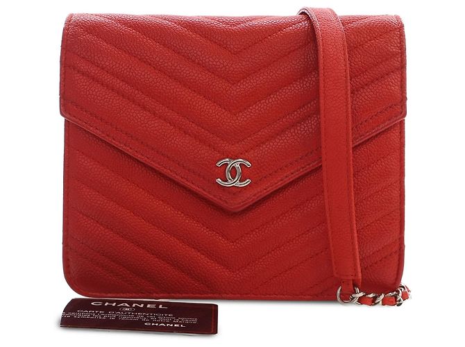 Portafoglio Chanel Red CC Chevron Caviar Square Wallet On Chain Rosso - vista 5