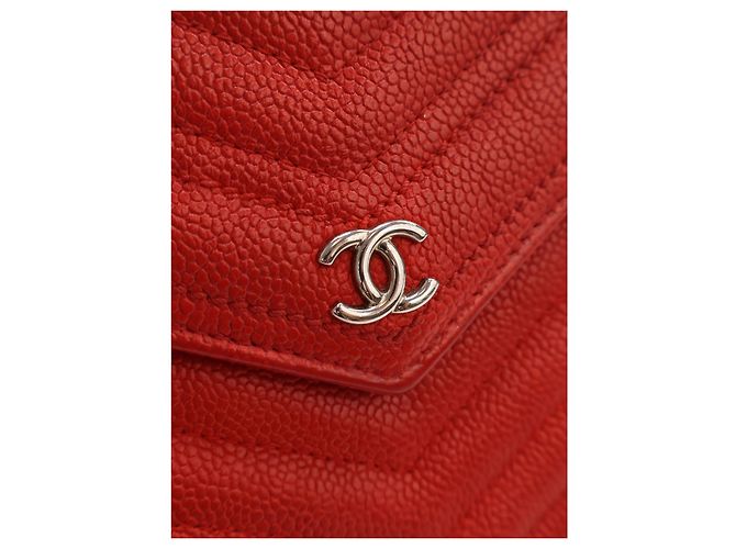 Portafoglio Chanel Red CC Chevron Caviar Square Wallet On Chain Rosso - vista 6