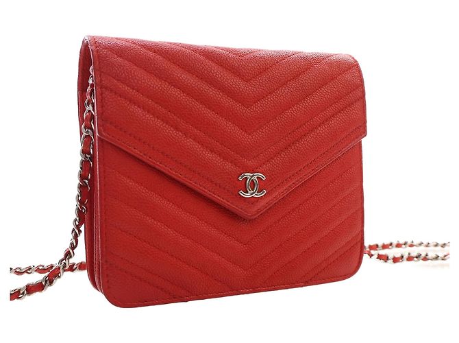 Portafoglio Chanel Red CC Chevron Caviar Square Wallet On Chain Rosso - vista 8