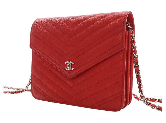 Portafoglio Chanel Red CC Chevron Caviar Square Wallet On Chain Rosso - vista 9