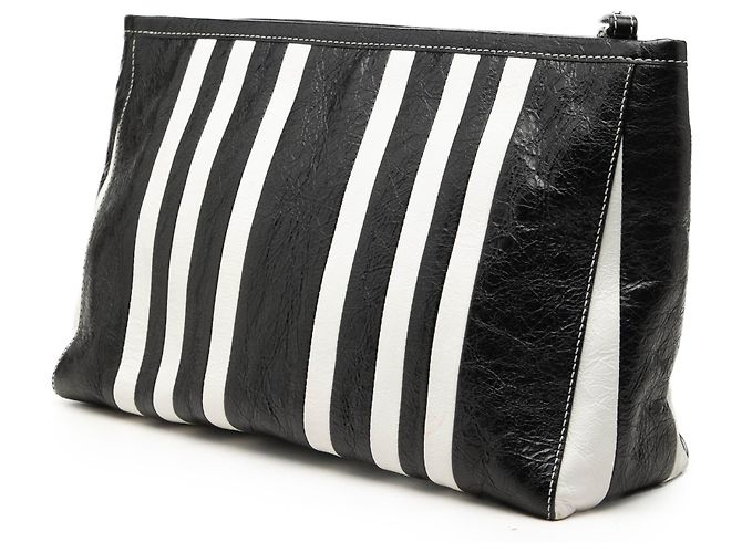 Pouch con zip Balenciaga Barbes Striped Patwork in nappa nera Small Nero - vista 2
