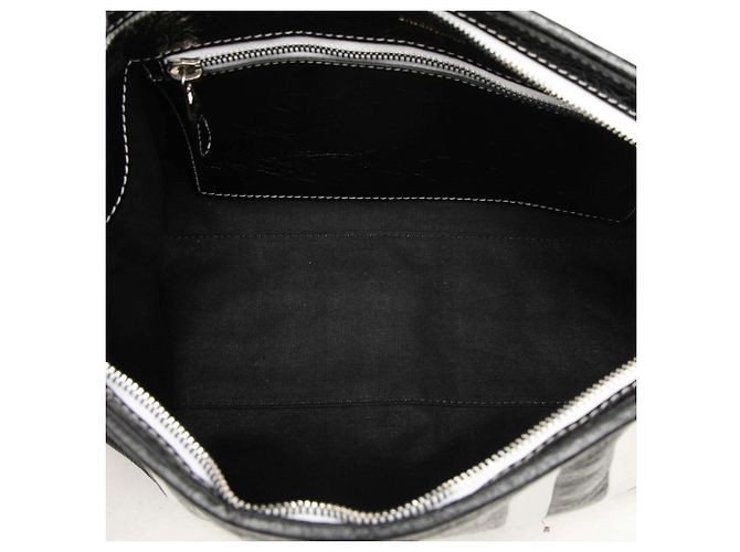Pouch con zip Balenciaga Barbes Striped Patwork in nappa nera Small Nero - vista 4