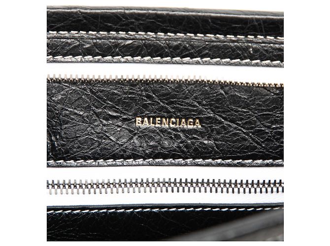Pouch con zip Balenciaga Barbes Striped Patwork in nappa nera Small Nero - vista 5