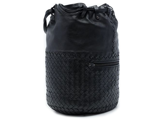 Borsa a secchiello Bottega Veneta in Nappa Intrecciato nera con zip frontale e coulisse Nero - vista 2