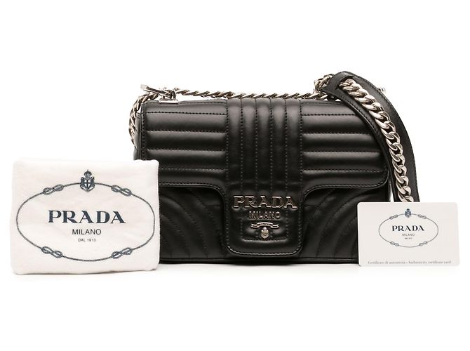Prada Mini Borsa a Tracolla in Pelle di Vitello Soft Calf Impunture Diagramme Nera Nero - vista 7