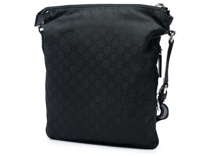 Borsa a tracolla Gucci in nylon GG nero con banda Web - vista 2