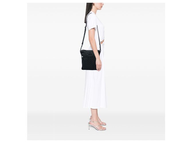 Borsa a tracolla Gucci in nylon GG nero con banda Web - vista 5