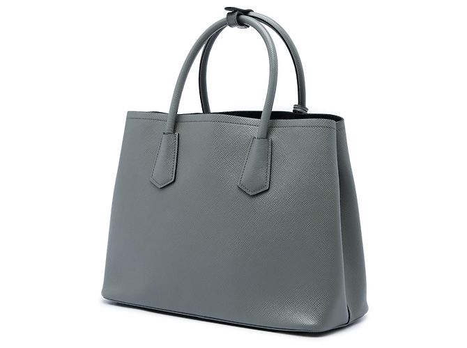 Prada Gray Medium Saffiano Cuir Double Satchel Braun Grau - Ansicht 2