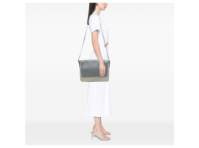 Borsa a tracolla con patta Gucci Beige GG Supreme e vitello - vista 6
