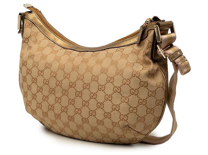 Borsa a tracolla Gucci in tela GG beige con banda Web - vista 2