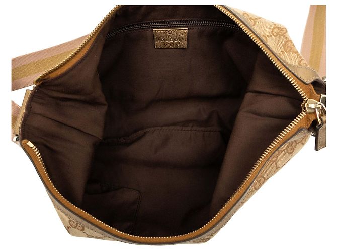 Borsa a tracolla Gucci in tela GG beige con banda Web - vista 4