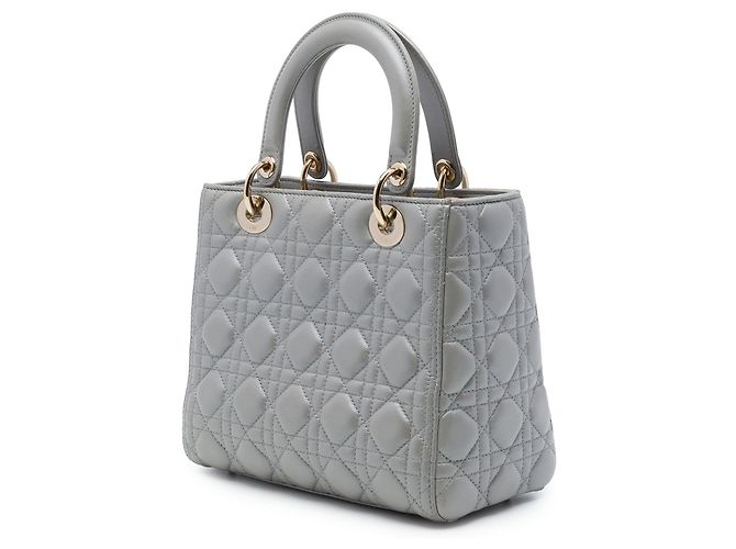 Autre Marque Dior Gray Medium Pearlescent Lambskin Cannage Lady Dior Castaño - vista 2