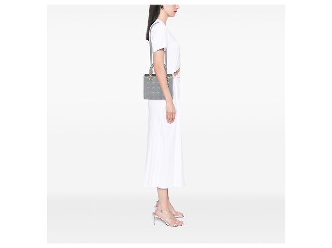 Autre Marque Dior Gray Medium Pearlescent Lambskin Cannage Lady Dior Castaño - vista 6