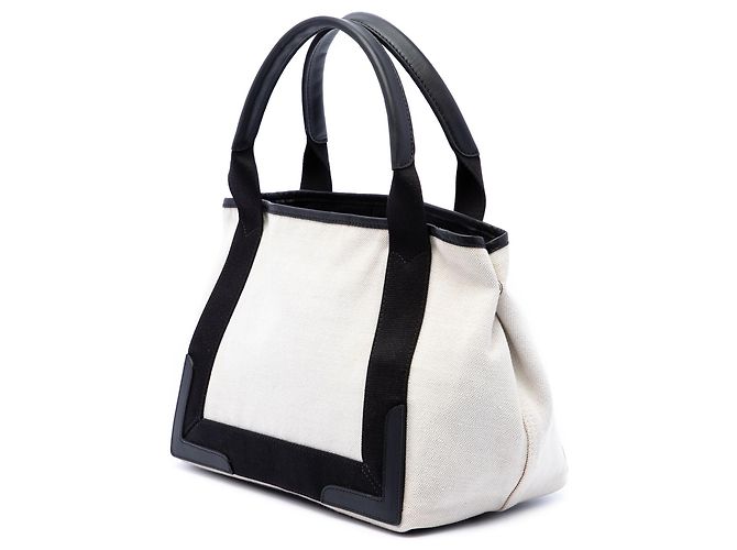 Balenciaga Sac Cabas Tote S en toile blanche et bleu marine - vue 2