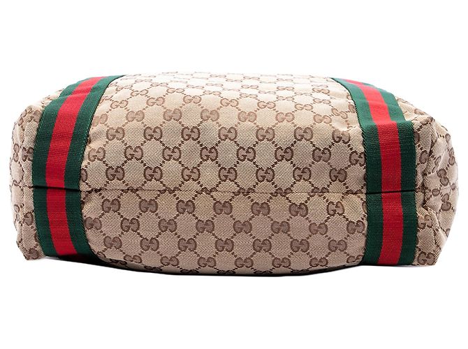 Borsa Tote Gucci in tela GG beige con banda Web - vista 3