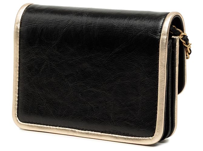 Clutch Chanel Black CC em couro de bezerro metalizado com corrente Preto - vista 2