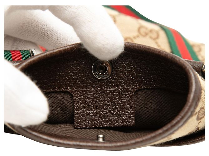 Bolsa tiracolo Gucci em tela GG bege com faixa Web - vista 5